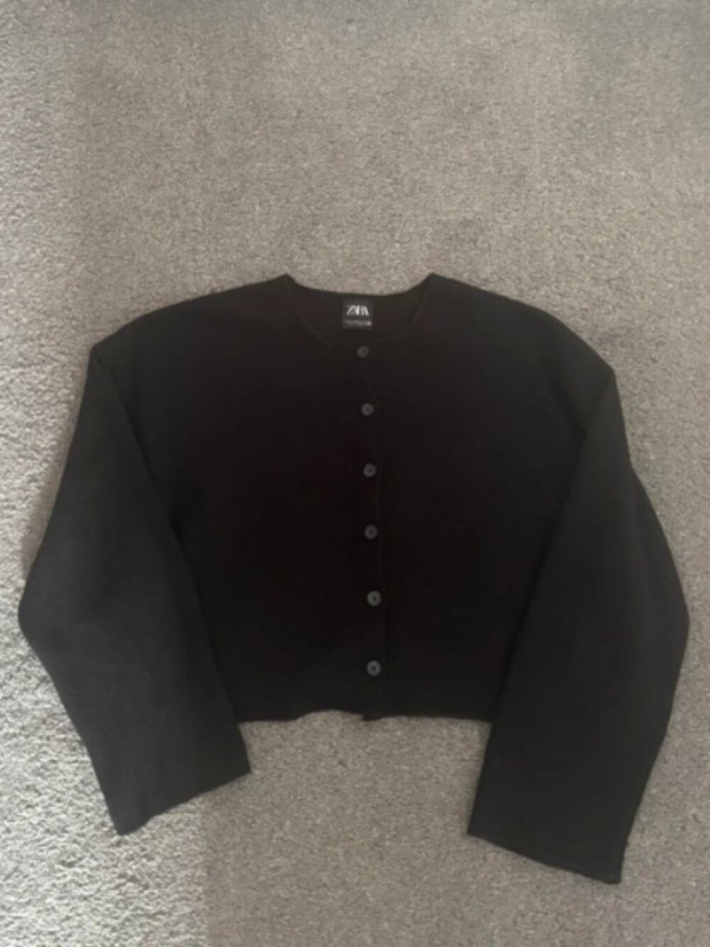 Zara Black Ribbed Button-Up Cardigan – Size M